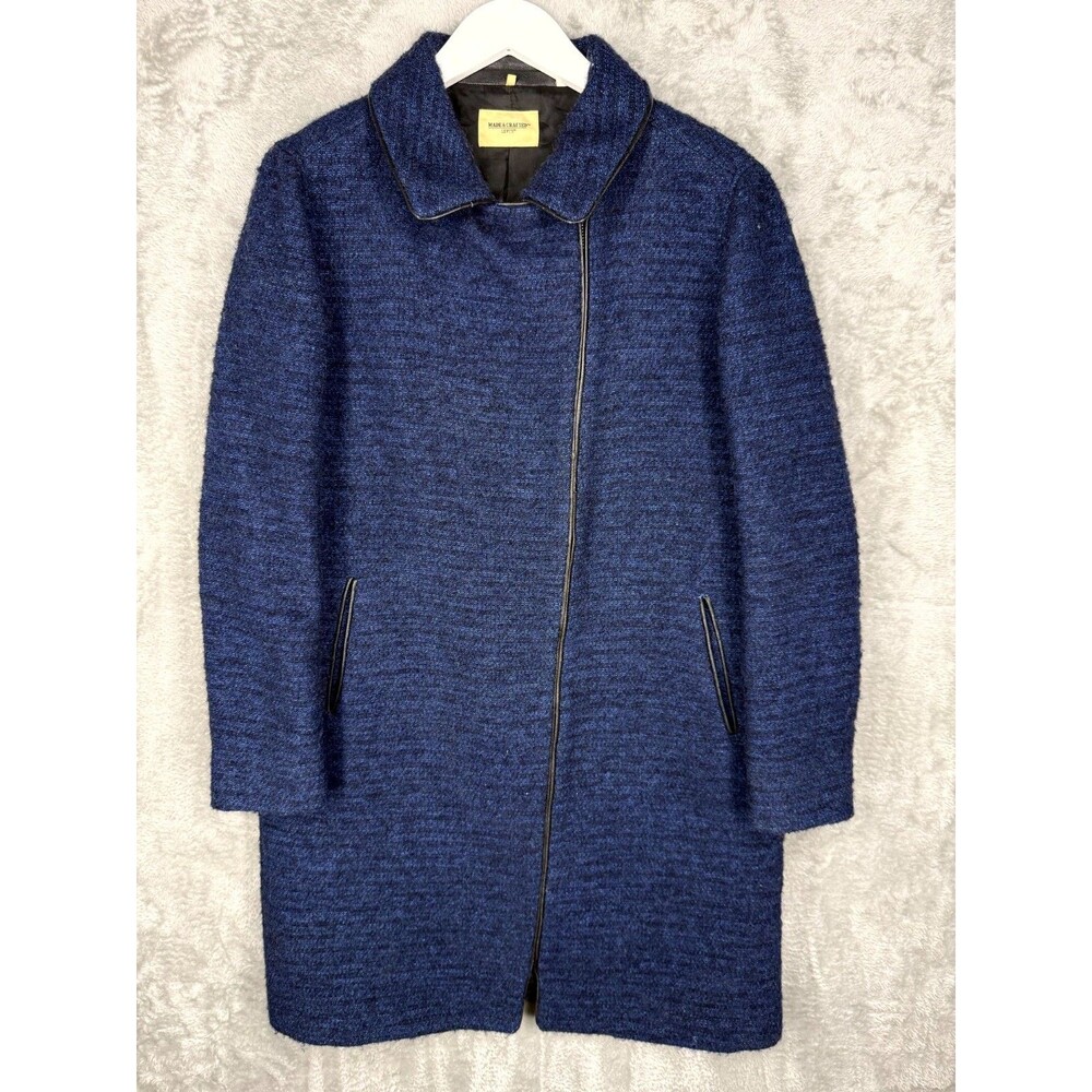 Levi's Made & Crafted Overcoat Women 1 Navy Blue Asymmetrical Zip Long Sleeve